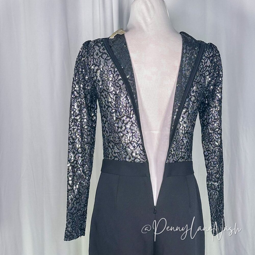 Michael Kors Metallic Sequined Lace Tuxedo Jumpsuit - Picture 7 of 13